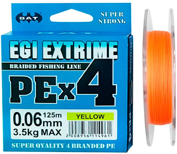 Леска плетеная BAT PE Egi Extrime New 125м 0.10мм Yellow