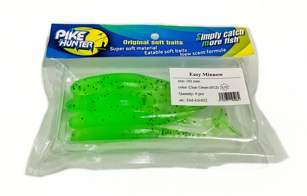 Мягкая приманка Pike Hunter Easy Minnow 100мм 012 Clear Green UV