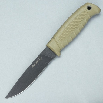 Нож "Финский" (Stonewash чёрный, бежевый эластрон)