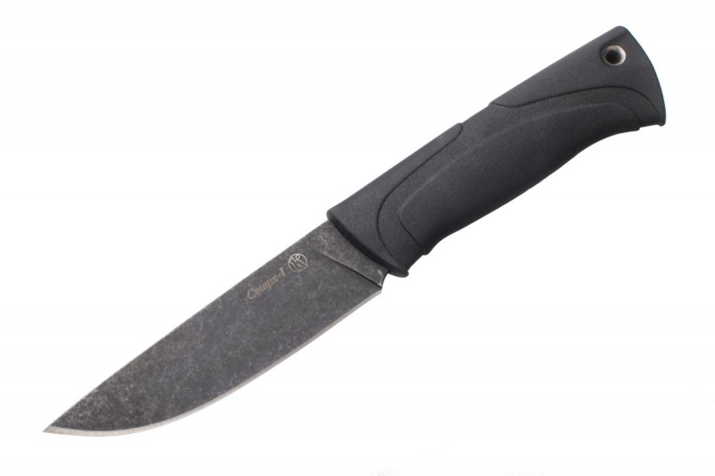 Нож "Стерх-1" Х12МФ (Stonewash черный, эластрон)