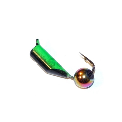 Мормышка Безнасадка 3 чёрный+зелёный шарик камень,0,8гр. (хамелеон) Б2