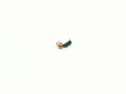 Мормышка Безнасадка 3 чёрный+зеленый, латунный шарик, 0,8гр. (золото) Б4