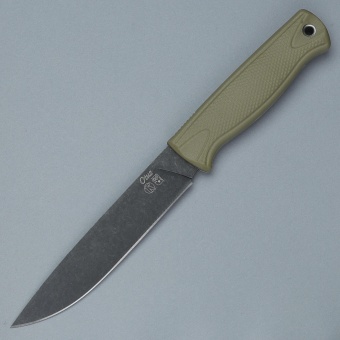 Нож "Otus" (Stonewash чёрный,  бежевый эластрон)