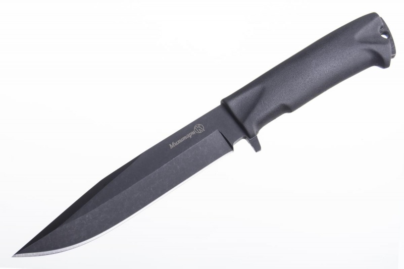 Нож "Милитари" (Stonewash черный, эластрон)